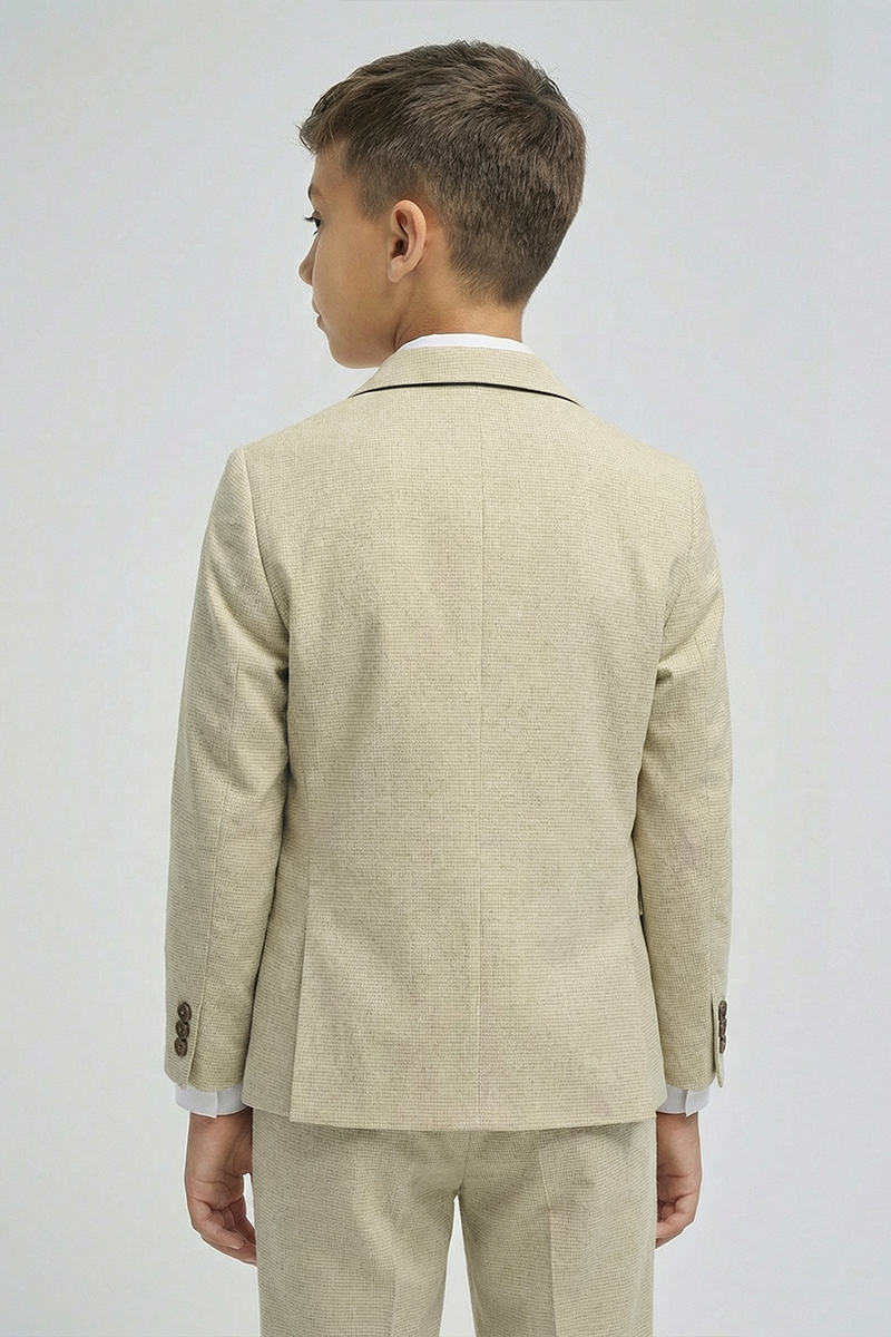Boys Beige Textured 3-Piece Suit for Weddings & Formal Occasions