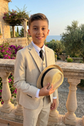 Cargar la imagen en la vista de la galería, Boys Beige Textured 3-Piece Suit for Weddings & Formal Occasions
