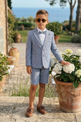 Load image into Gallery viewer, Boys Light Blue Striped 2-Piece Suit for Outdoor Weddings & Summer Events
