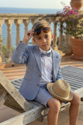 Load image into Gallery viewer, Boys Light Blue Striped 2-Piece Suit for Outdoor Weddings & Summer Events
