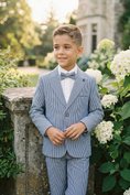 Load image into Gallery viewer, Boys Light Blue Striped 2-Piece Suit for Outdoor Weddings & Summer Events
