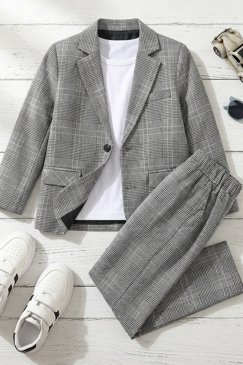 Boys Grey Glen Plaid Casual 2-Piece Suit for Modern Weddings