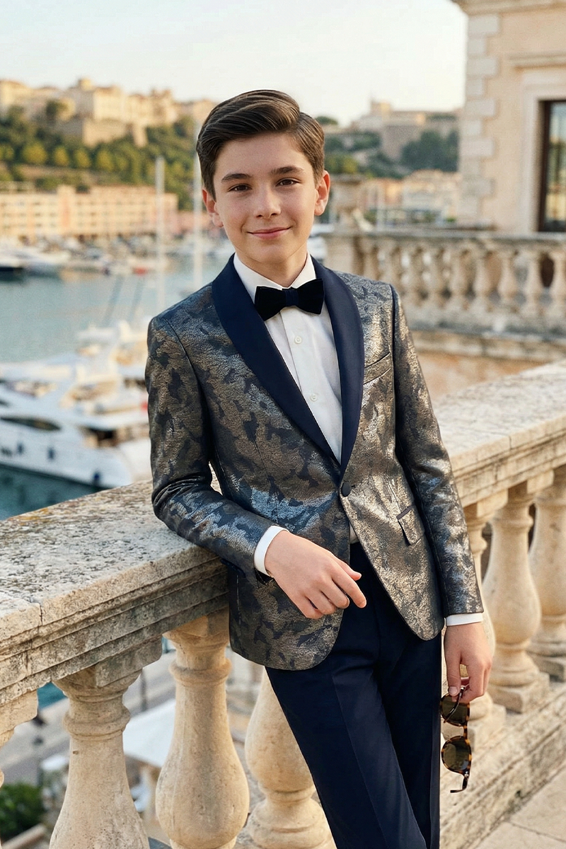 Boys Silver Metallic 2-Piece Suit for Formal Galas & Luxury Weddings
