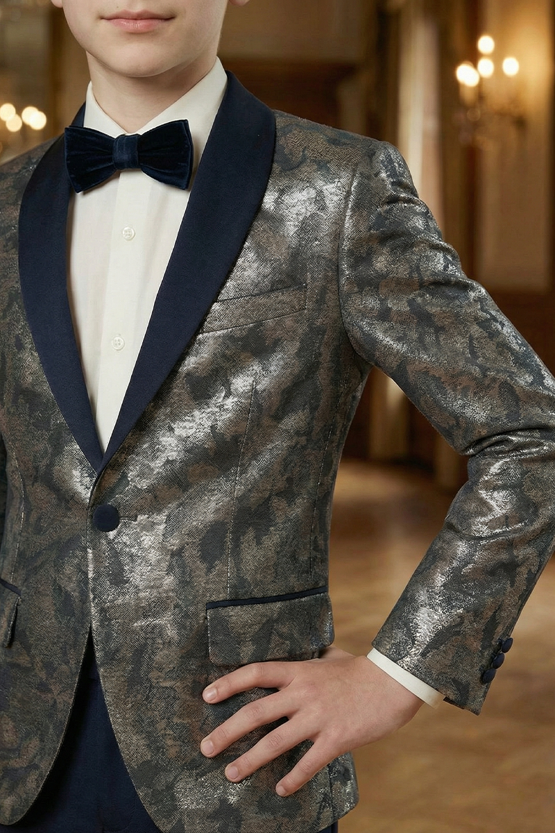 Boys Silver Metallic 2-Piece Suit for Formal Galas & Luxury Weddings
