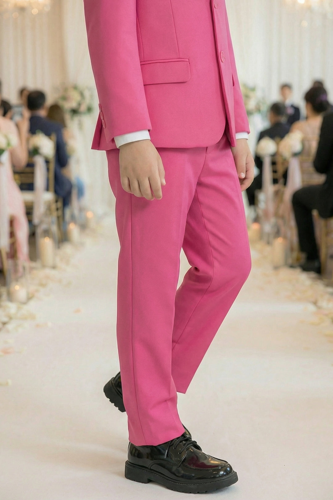 Boys Bright Pink 3-Piece Suit for Weddings with Notch Lapel