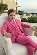 Load image into Gallery viewer, Boys Bright Pink 3-Piece Suit for Weddings with Notch Lapel

