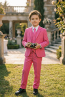 Boys Bright Pink 3-Piece Suit for Weddings with Notch Lapel