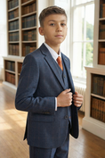 Bild in Galerie-Betrachter laden, Boys Navy Plaid 3-Piece Suit for Weddings & Formal Gatherings

