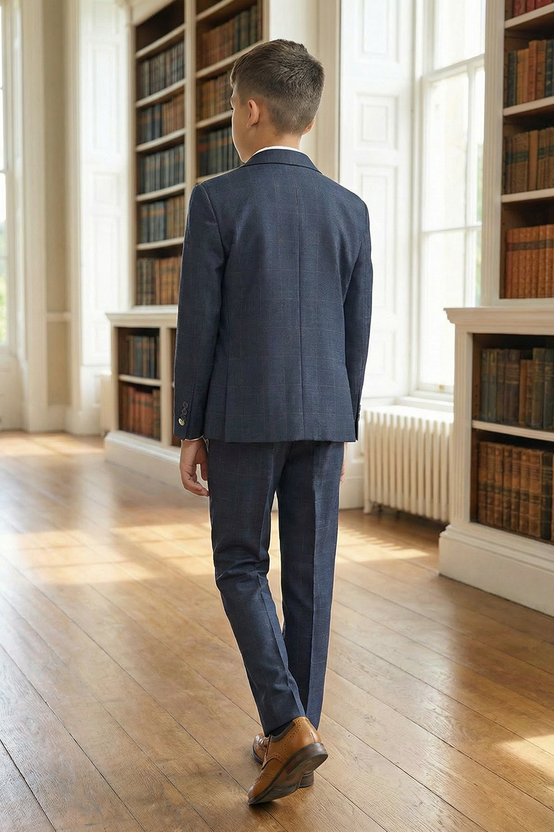 Boys Navy Plaid 3-Piece Suit for Weddings & Formal Gatherings