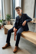 Load image into Gallery viewer, Boys Navy Plaid 3-Piece Suit for Weddings & Formal Gatherings
