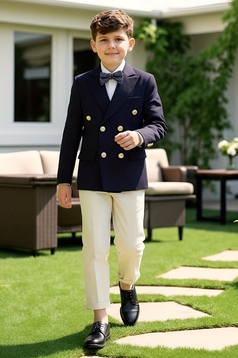 Boys Navy Double-Breasted 2-Piece Suit for Christmas Weddings