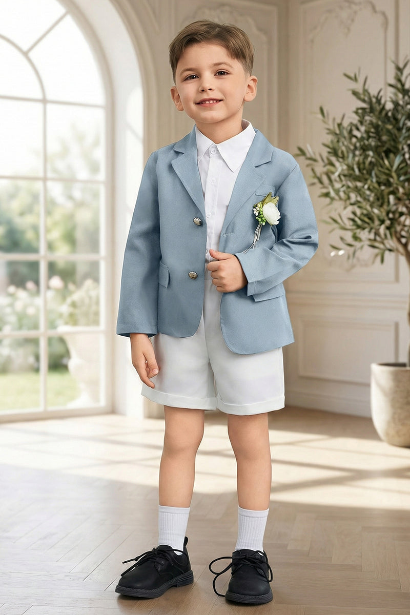 Boys Sky Blue Paired With White Shorts Single-breasted 2-piece Suit