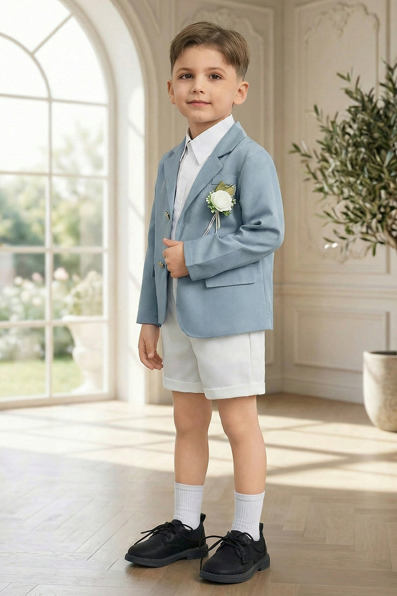 Boys Sky Blue Paired With White Shorts Single-breasted 2-piece Suit