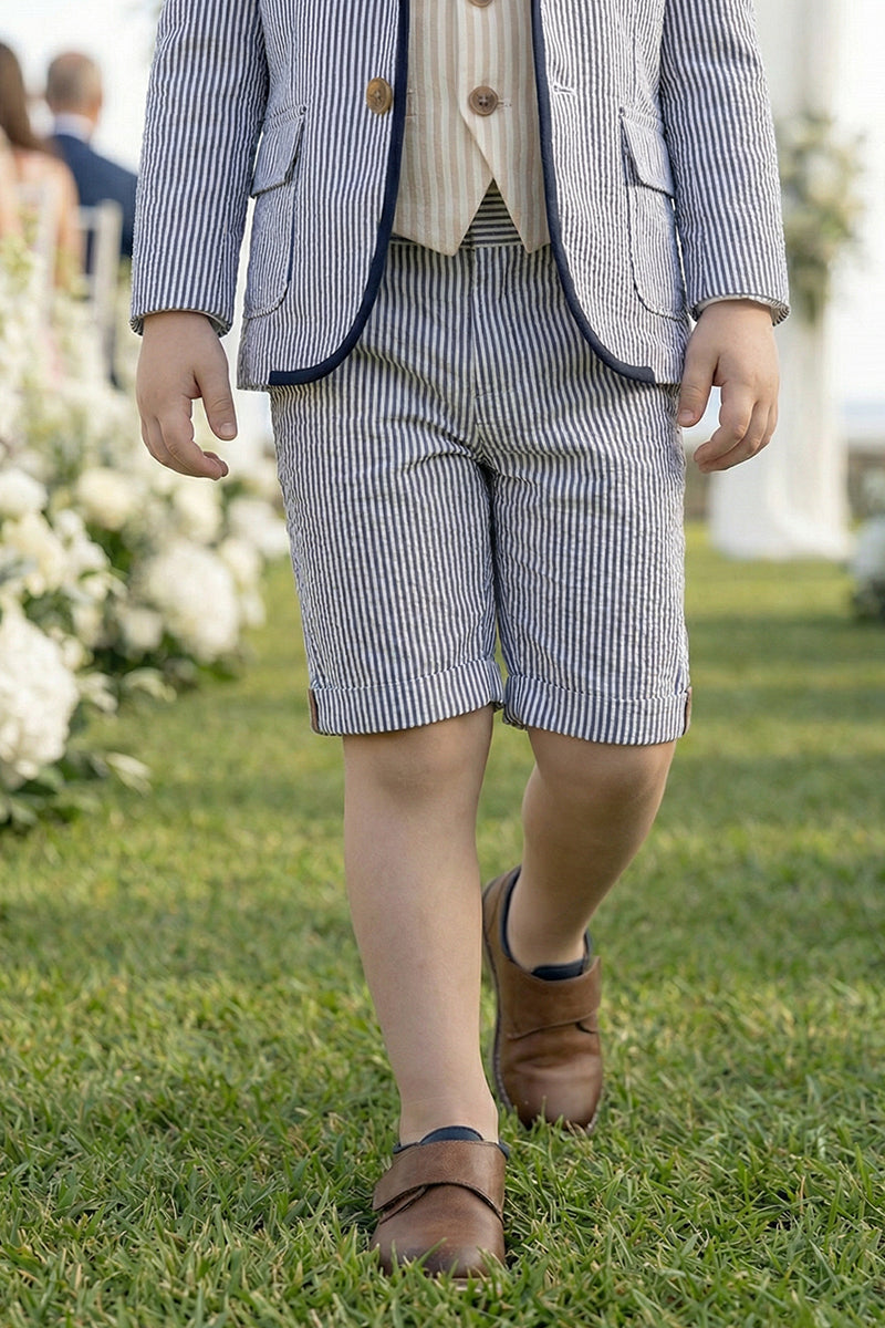 Boys Blue-gray Stripes Seersucker Single-breasted 2-piece Suit