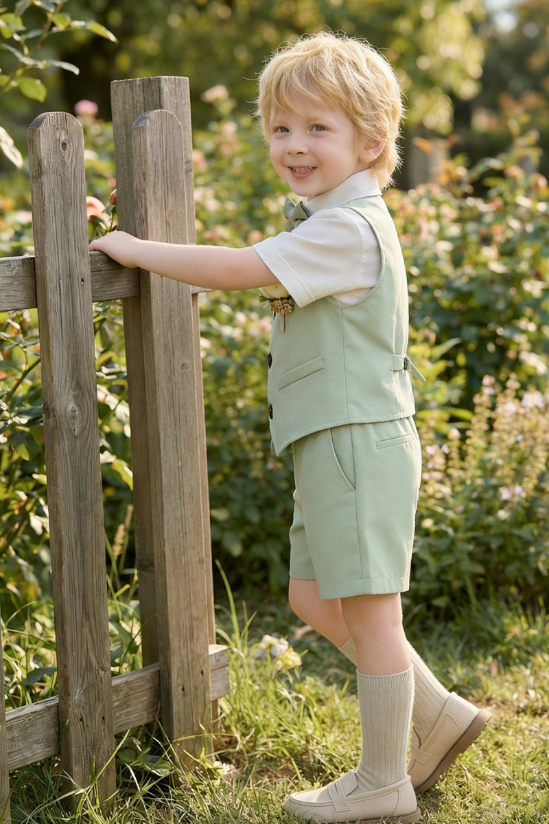Boys Sage Green Single-Breasted 2-piece Suit