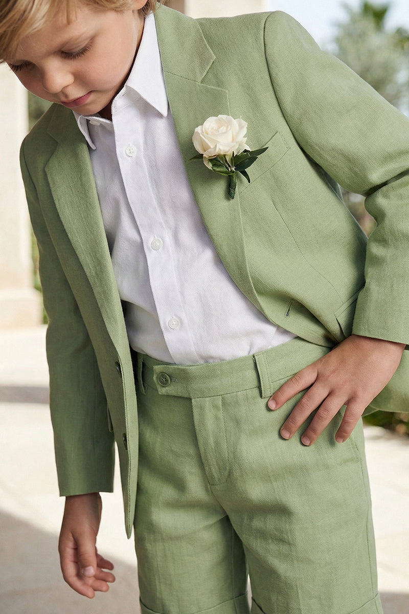Boys Sage Green Linen Single-breasted 2-piece Suit