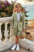 Load image into Gallery viewer, Boys Sage Green Linen Single-breasted 2-piece Suit

