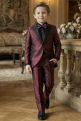 Gallery viewerに画像を読み込む, Boys Burgundy With Black Collar 2-Piece Suit
