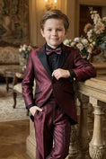 Gallery viewerに画像を読み込む, Boys Burgundy With Black Collar 2-Piece Suit
