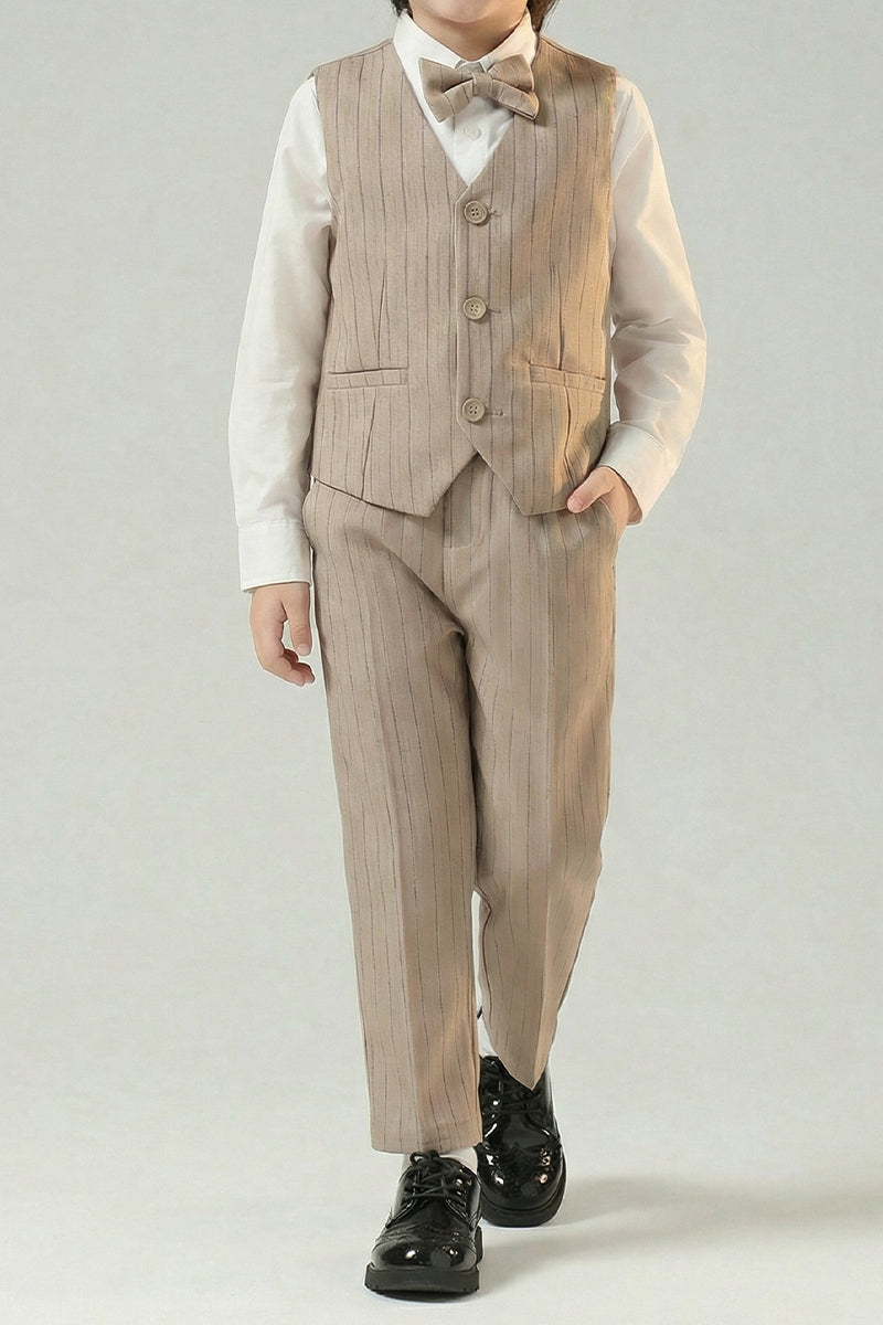 Boys Khaki Stripes Single-Breasted 2-piece Suit