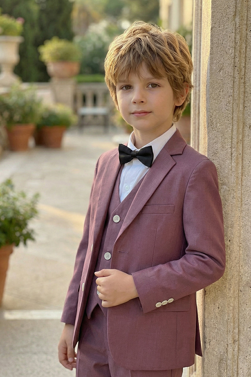 Boys Dusty Purple Single-breasted 3-Piece Suit