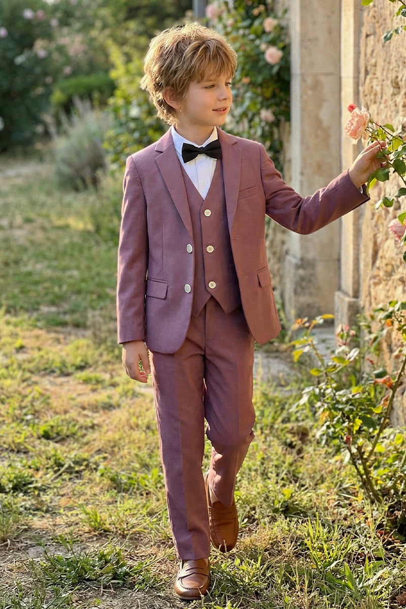 Boys Dusty Purple Single-breasted 3-Piece Suit