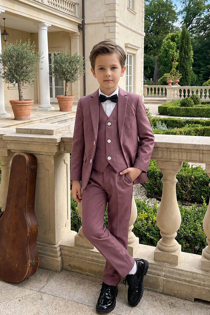 Boys Dusty Purple Single-breasted 3-Piece Suit