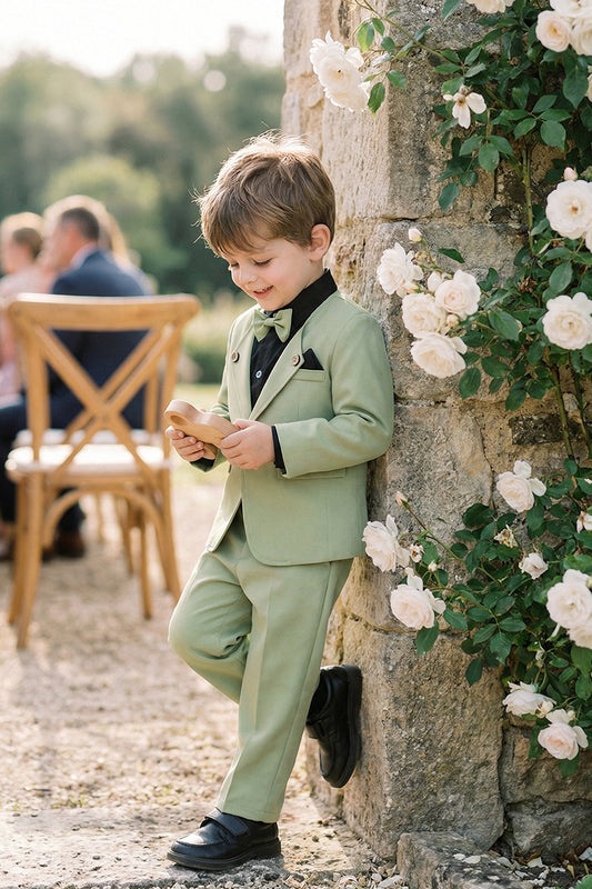 Boys Sage Green Single-Breasted 2-Piece Suit
