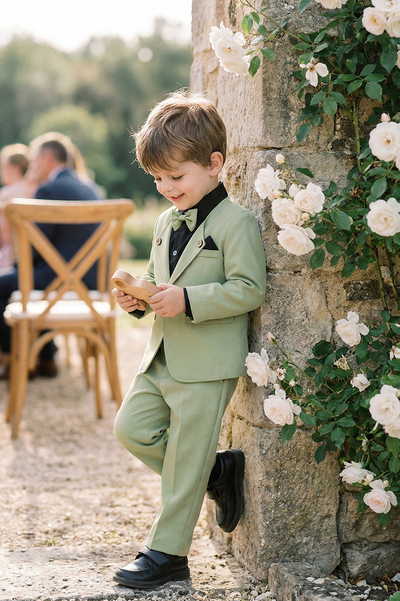Boys Sage Green Single-Breasted 2-Piece Suit