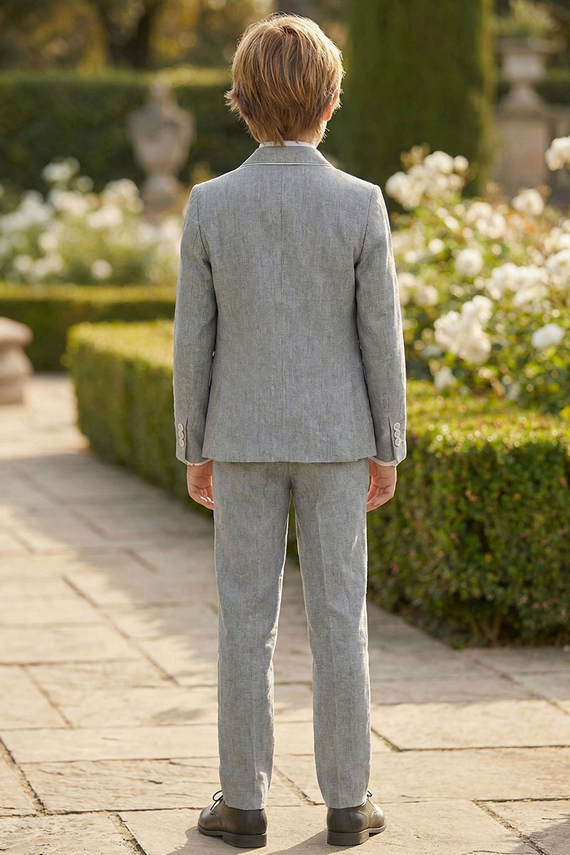 Boys Light Gray Linen Single-Breasted 2-Piece Suit
