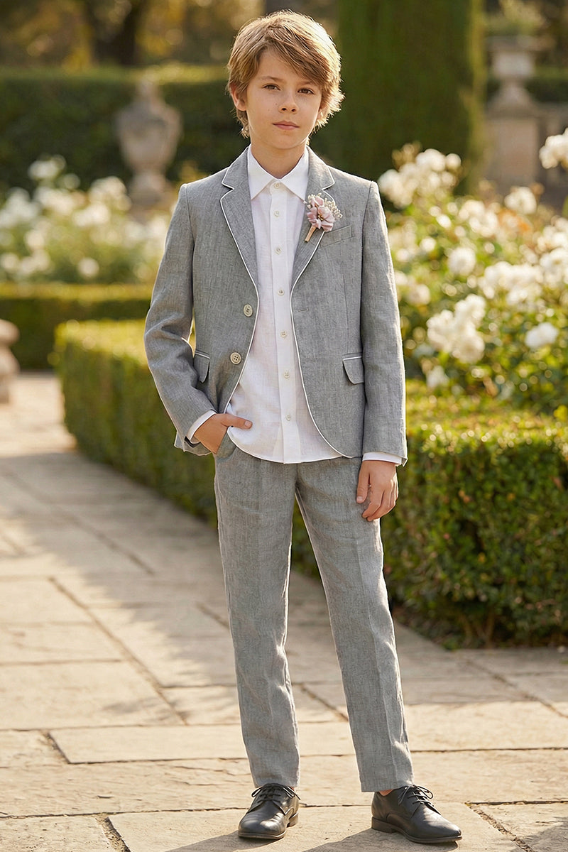 Boys Light Gray Linen Single-Breasted 2-Piece Suit