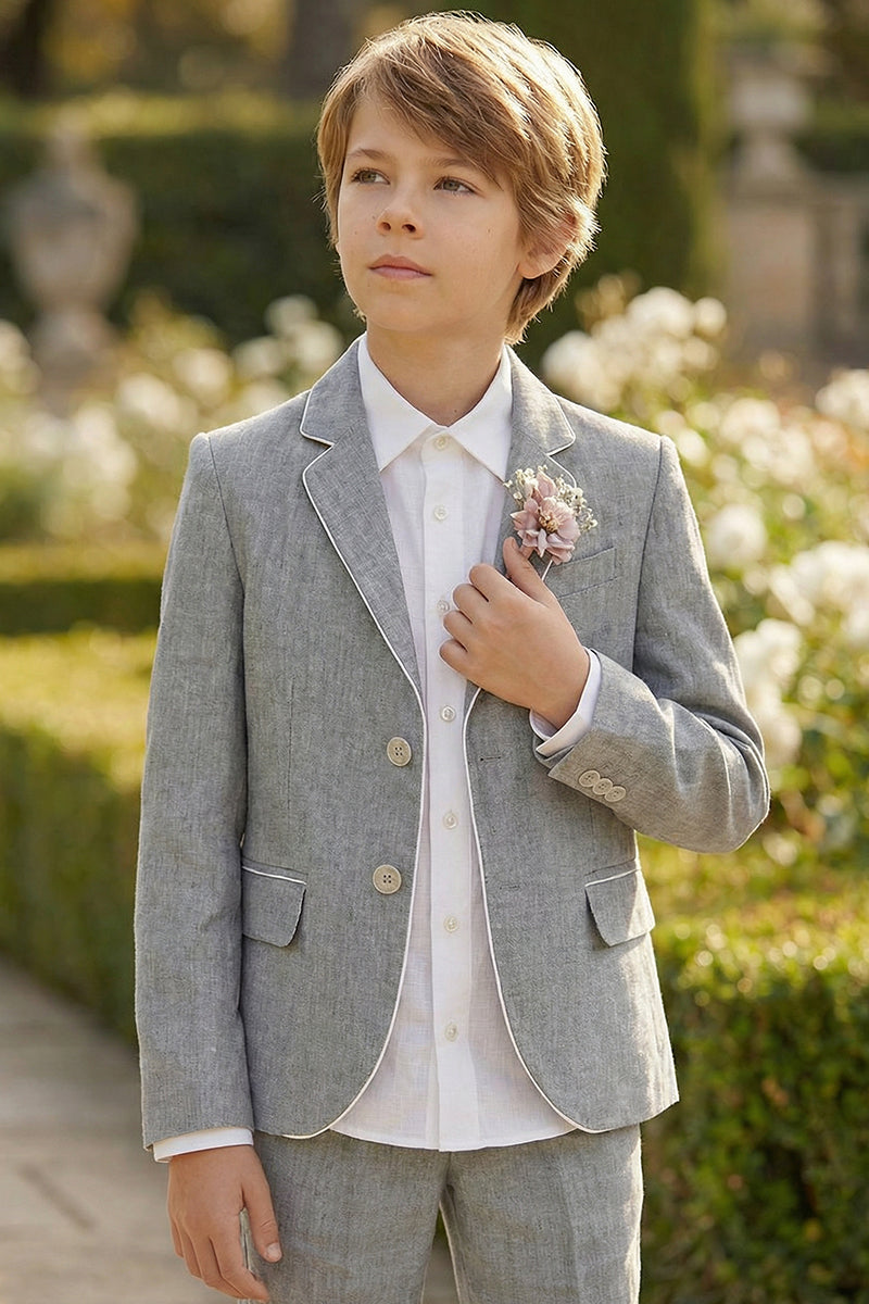 Boys Light Gray Linen Single-Breasted 2-Piece Suit