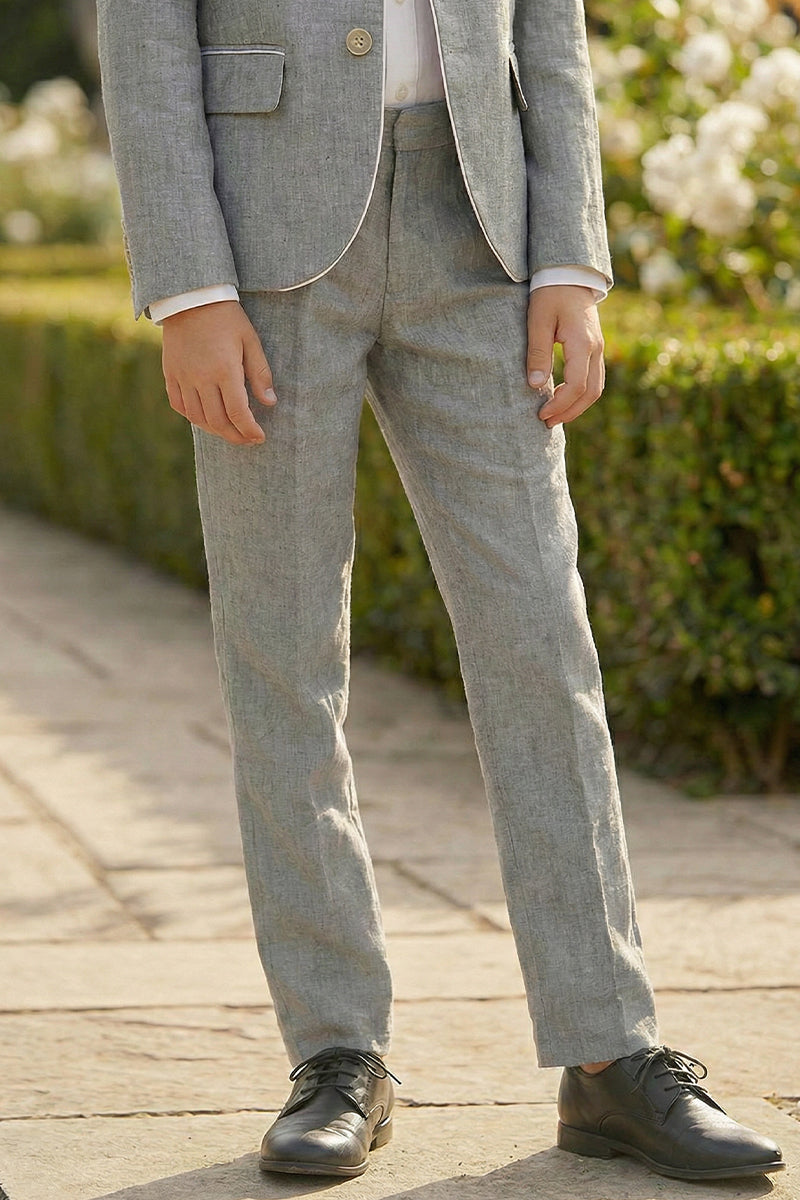Boys Light Gray Linen Single-Breasted 2-Piece Suit