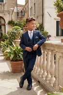 Boys Textured Navy Blue 3-Piece Suit for Weddings with Notch Lapel