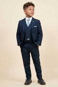 Load image into Gallery viewer, Boys Textured Navy Blue 3-Piece Suit for Weddings with Notch Lapel
