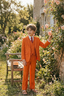 Boys Vibrant Orange 3-Piece Suit for Weddings with Notch Lapel