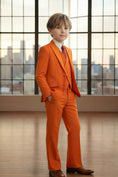 Load image into Gallery viewer, Boys Vibrant Orange 3-Piece Suit for Weddings with Notch Lapel
