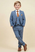 Load image into Gallery viewer, Boys Light Blue Checked 3-Piece Suit for Weddings with Notch Lapel
