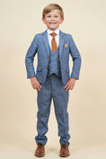 Load image into Gallery viewer, Boys Light Blue Checked 3-Piece Suit for Weddings with Notch Lapel
