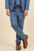 Load image into Gallery viewer, Boys Light Blue Checked 3-Piece Suit for Weddings with Notch Lapel
