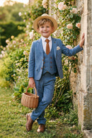 Boys Light Blue Checked 3-Piece Suit for Weddings with Notch Lapel