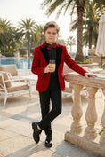 Cargar la imagen en la vista de la galería, Boys Red Velvet Tuxedo 2-Piece Set with Black Satin Shawl Lapel
