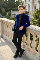 Boys Royal Blue Velvet Tuxedo 2-Piece Set with Black Satin Shawl Lapel