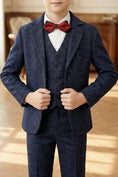 Load image into Gallery viewer, Boys Navy Blue Tweed 3-Piece Suit with Notch Lapel
