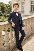 Load image into Gallery viewer, Boys Navy Blue Tweed 3-Piece Suit with Notch Lapel
