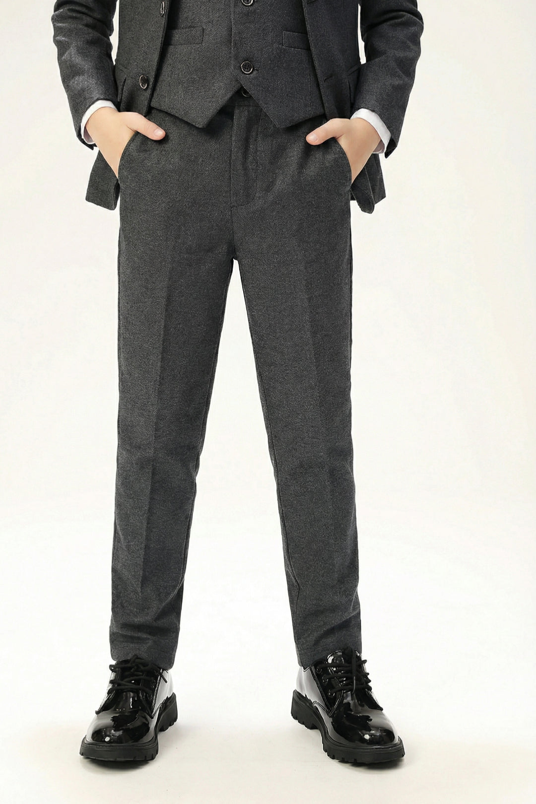 Boys Charcoal Tweed 3-Piece Suit with Notch Lapel