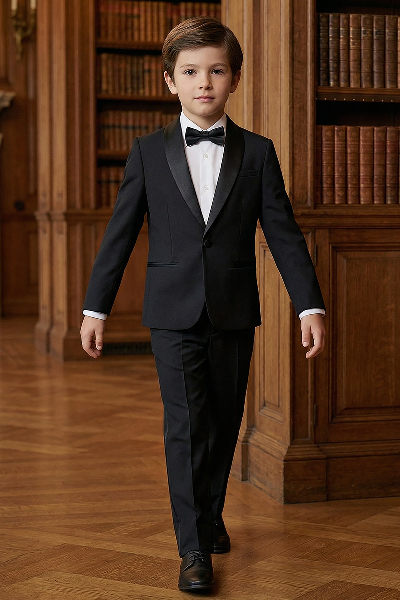 Boys Black Shawl Lapel Tuxedo Blazer