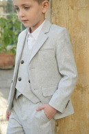 Boys Light Grey Linen Wedding Outfit with Soft Tailoring 3-Piece Suit