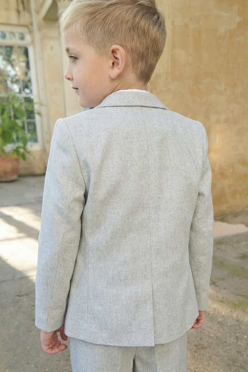 Boys Light Grey Linen Wedding Outfit with Soft Tailoring 3-Piece Suit