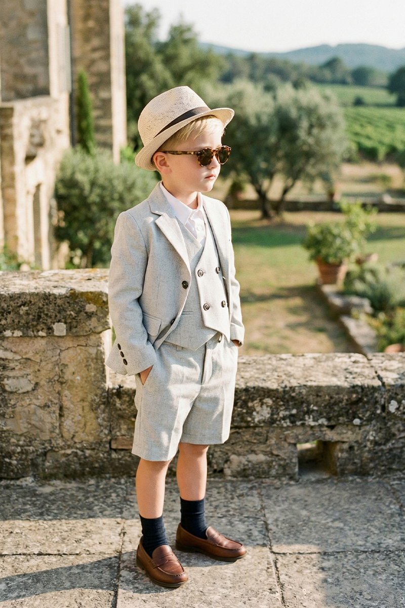 Boys Light Grey Linen Wedding Outfit with Soft Tailoring 3-Piece Suit